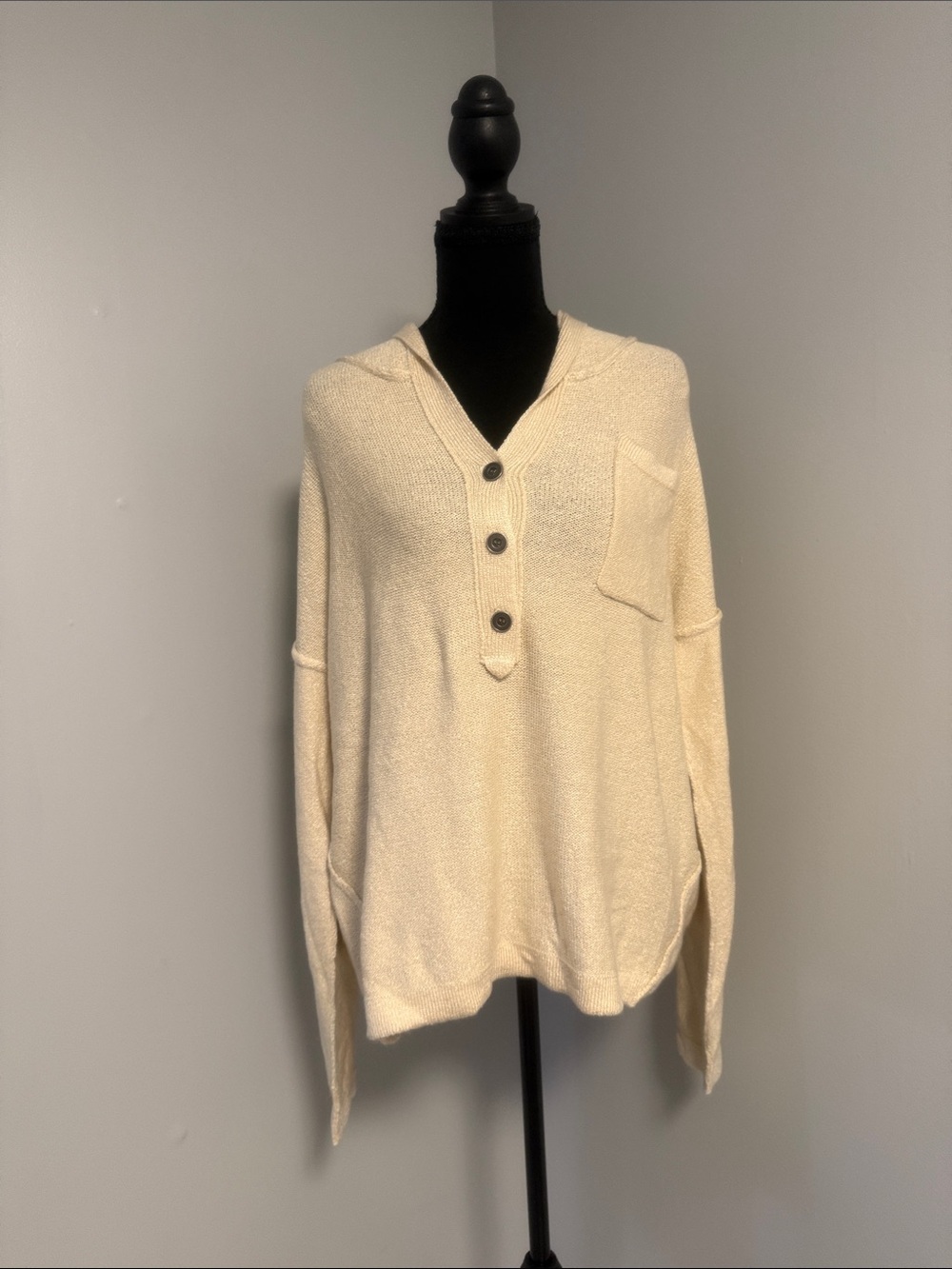 Women’s  Cream Hooded Henley Sweater